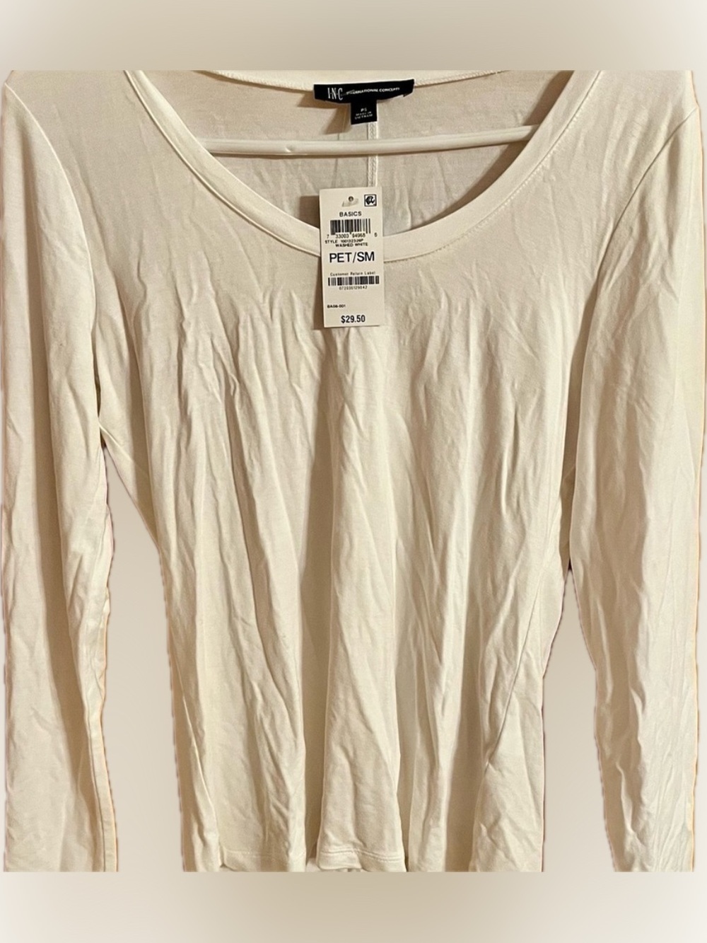 INC International Concepts NWT Petite Small PS White Long Sleeve Tee Shirt Top